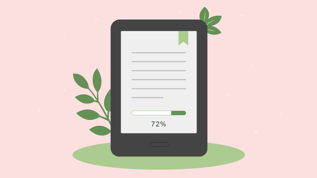 Illustration eines E-Book Readers mit eine Fortschrittsbalken, der bei 72% ist
