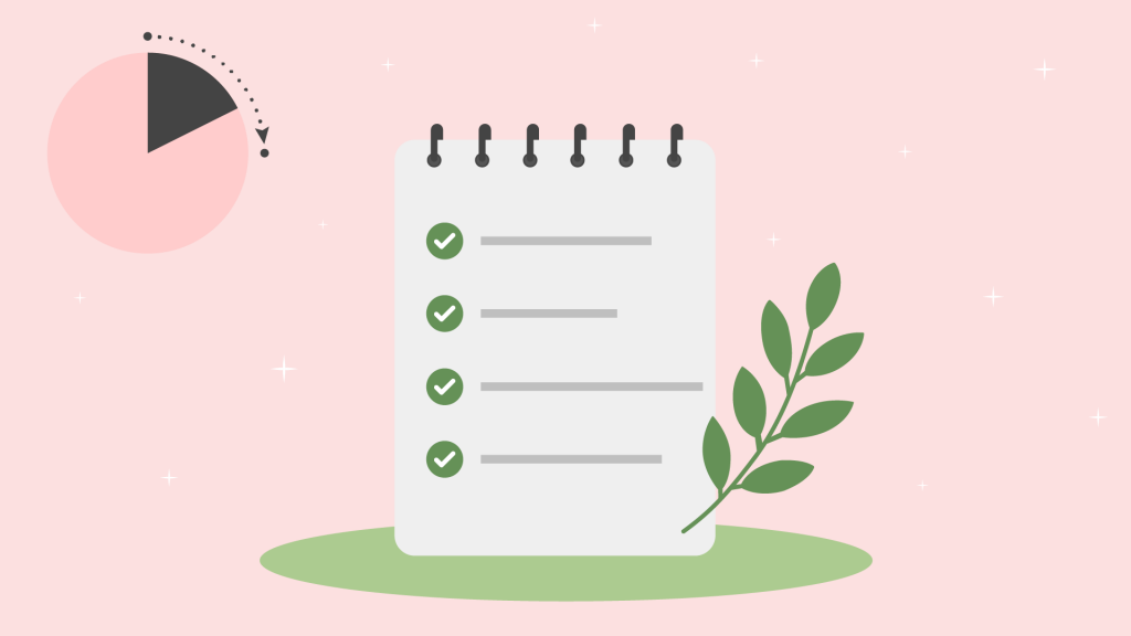 Illustration einer Checkliste mit einer Uhr