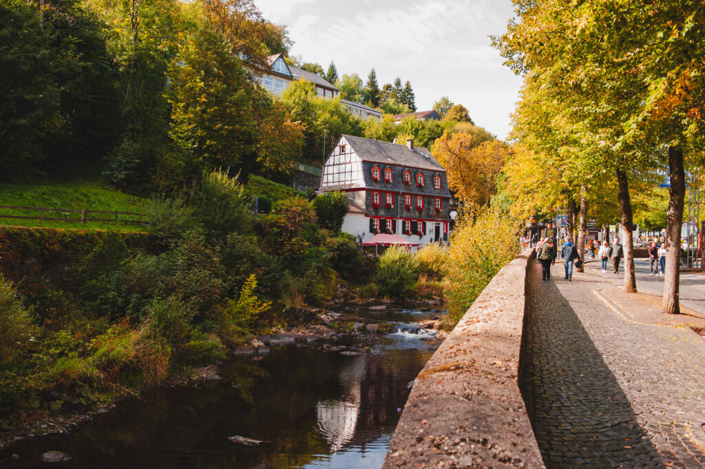 Blick auf die Rur in Monschau, Deutschland.