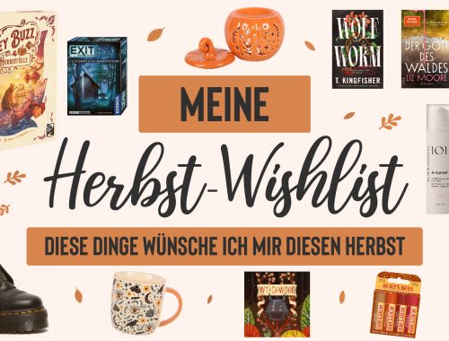 Herbst-Wishlist Collage mit verschiedenen Produkten aus den Bereichen Homeware, Bücher, Videospiele, Gesellschaftsspiele, Beauty und Lifestyle.